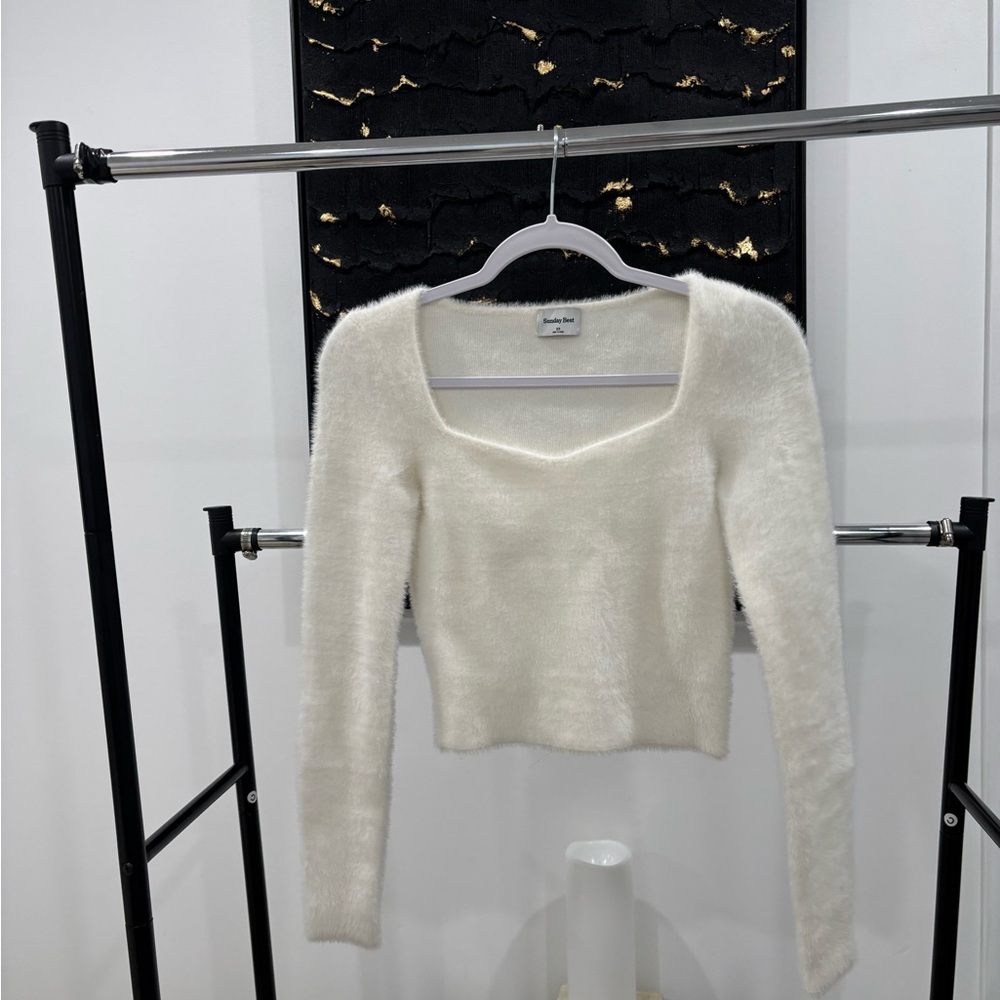 Aritzia White Fuzzy Sweater